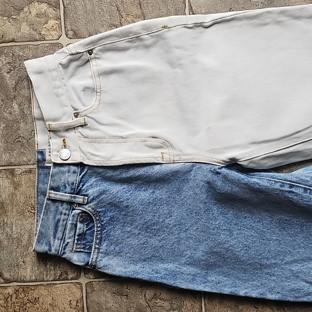PacSun Eco White Two-Tone High Waisted Button Straight Leg Ankle Jeans Sz 22 - Picture 5 of 11